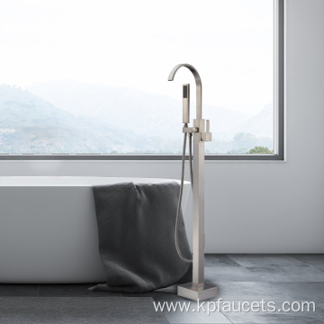 Brushed Nickel High-end and Floor Standing Tub Faucet with Handheld Shower, Elegant Freestanding Bathtub Faucet Tub Filler